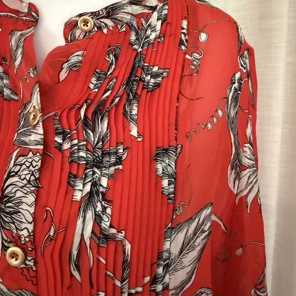 Leifsdottir Women Long Sleeve 100% Silk Blouse Sz 6‎ Floral Red Black White - Picture 5 of 16